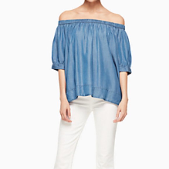 Kate Spade Broome Street Off-The-Shoulder Chambray Top - Picture 2 of 8